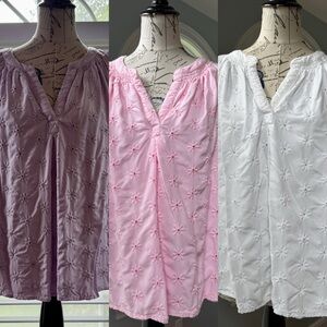 Bundle of 3 Crown & Ivy Eyelet Peasant Tops. Size XL. Pink, white, lavender. EUC